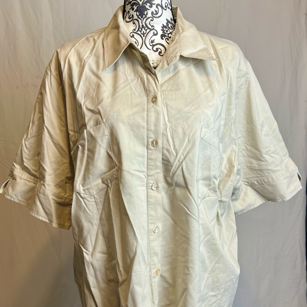 Tan. Button down.